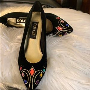 Shoes. Black veiled with stones.